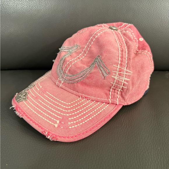 True Religion vintage Y2K distressed thick stitching pink hat - Picture 1 of 7